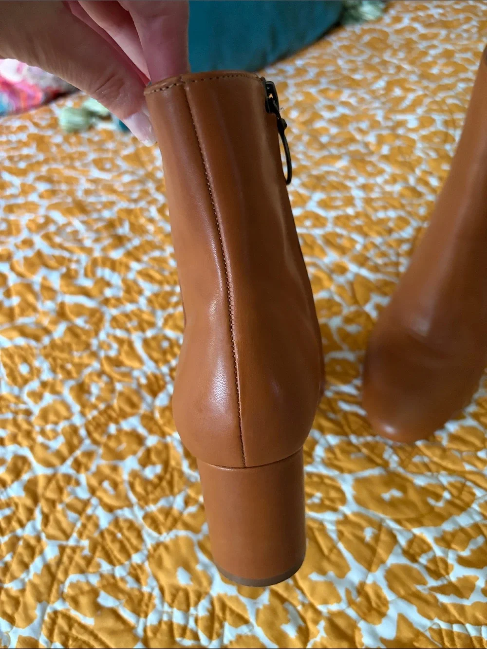 ABLE Women's Tan Leather Ankle Boots - Classic Block Heel